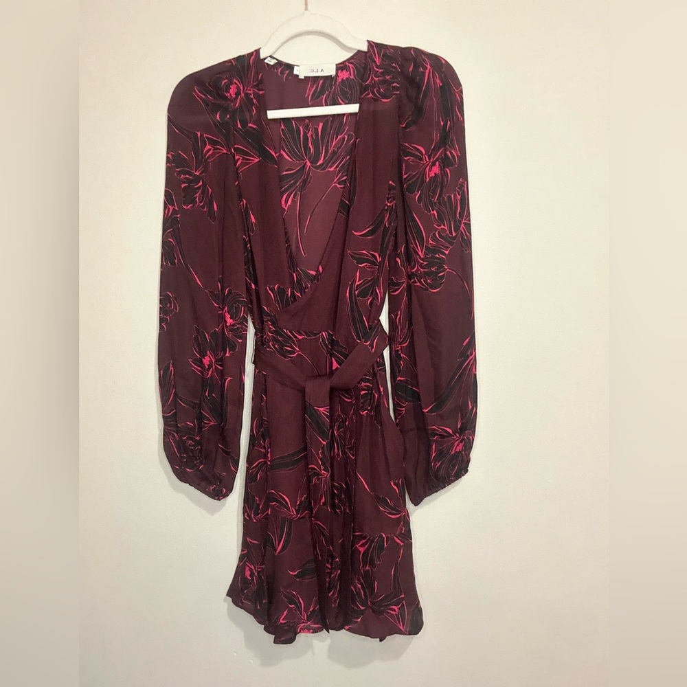 Elegant Burgundy and Pink Floral Dress